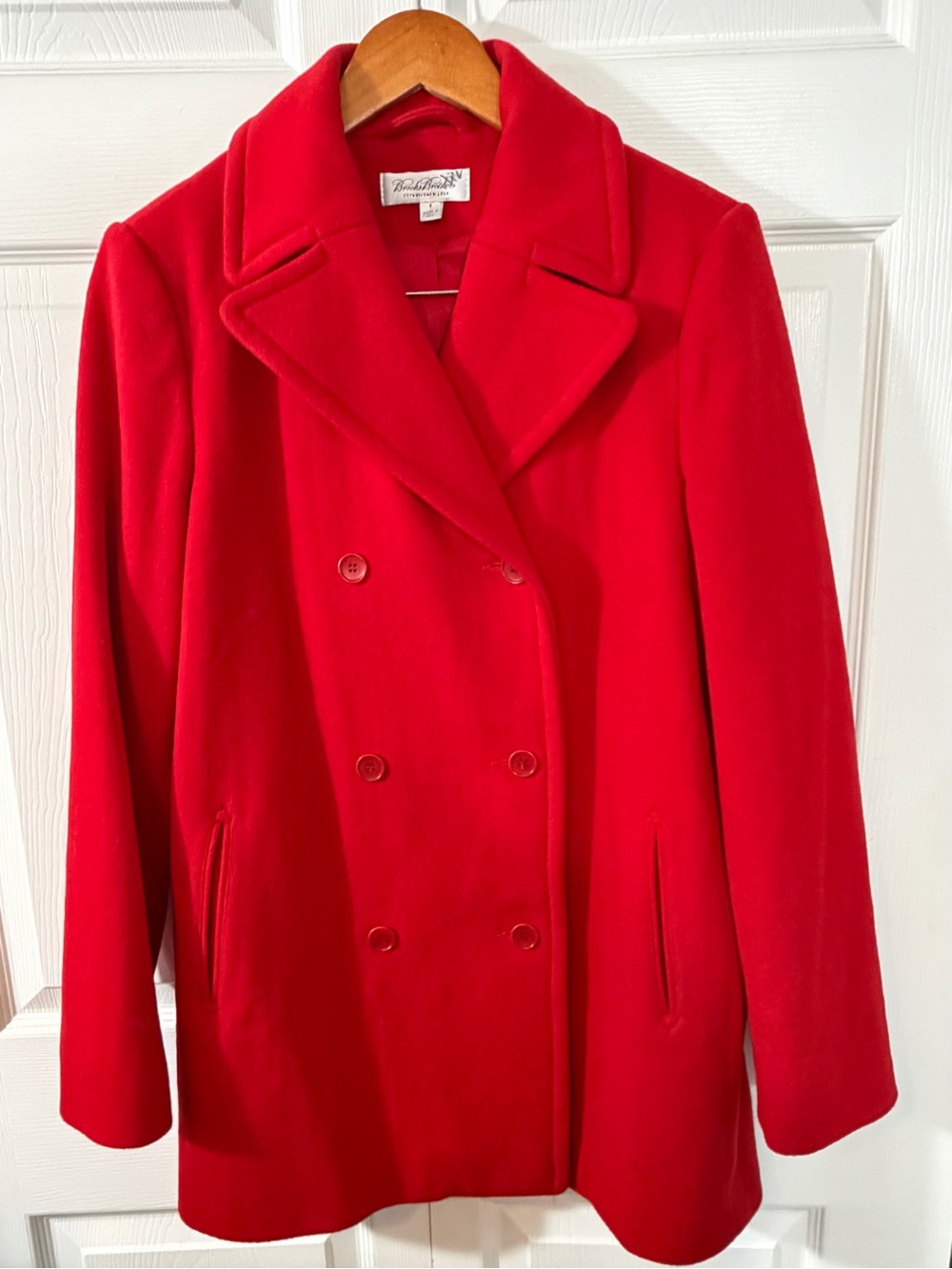 Brooks Brothers Women’s 100% Wool Red Double Breasted Peacoat Size 8 Long Coat